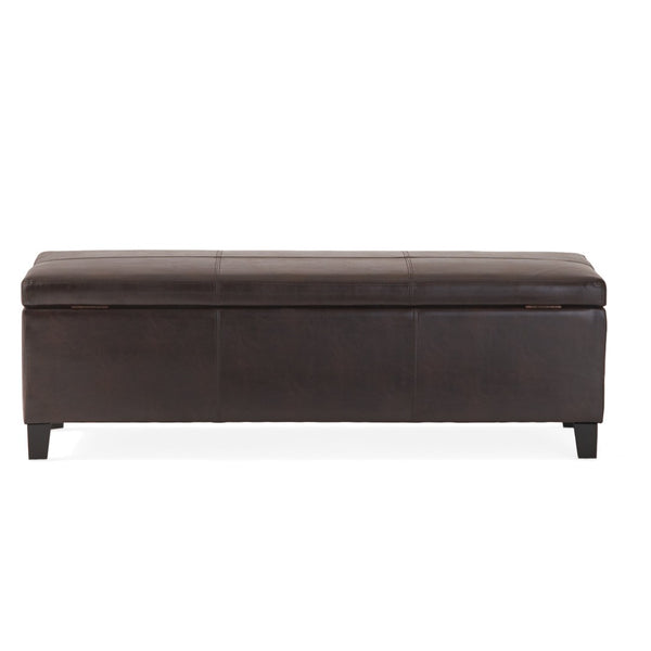 English Elm Upholstered Pu Leather Storage Ottoman with Solid Wood Legs Hinged Lid Bench Seat Brown N757P414088O