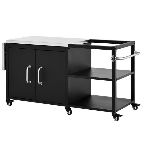 English Elm K&k Stainless Steel Outdoor Grill Cart with Cabinet Drop Leaf and Swivel Casters N707P397500B