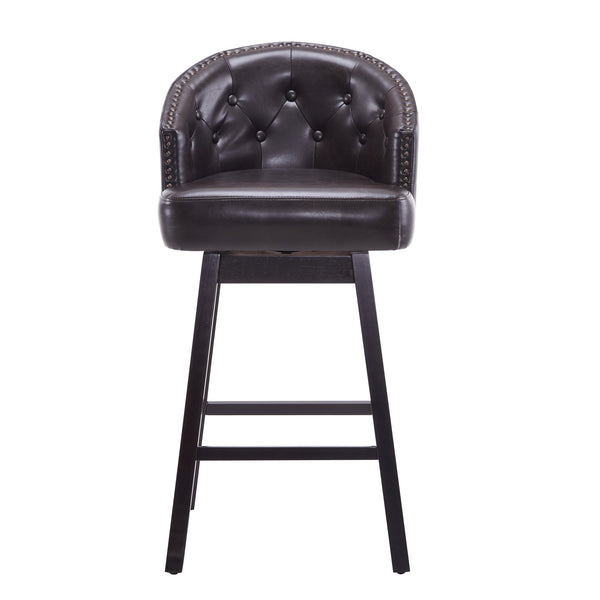 English Elm Christopher Knight Home® - 33.25" Swivel Counter Stools Set of 2 — 360° Faux Leather Bar Stools with Tufted Back, Footrest, Adjustable Feet WF532108BRN