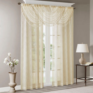 JLA Home Madison Park - Diamond Sheer Embroidered Valance with Tassel Trim — Soft Waterfall Drape, Neutral Texture for Layering MP41-4937