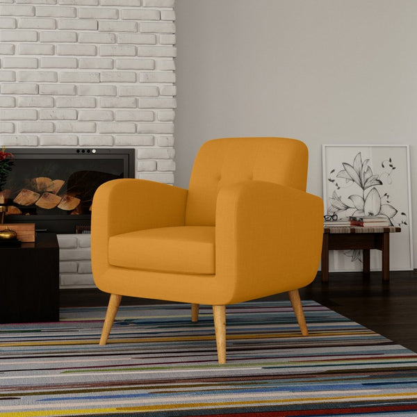 English Elm Ashby Compact Linen Accent Chair with Solid Wood Legs for Bedroom Reading Nooks B127P409839