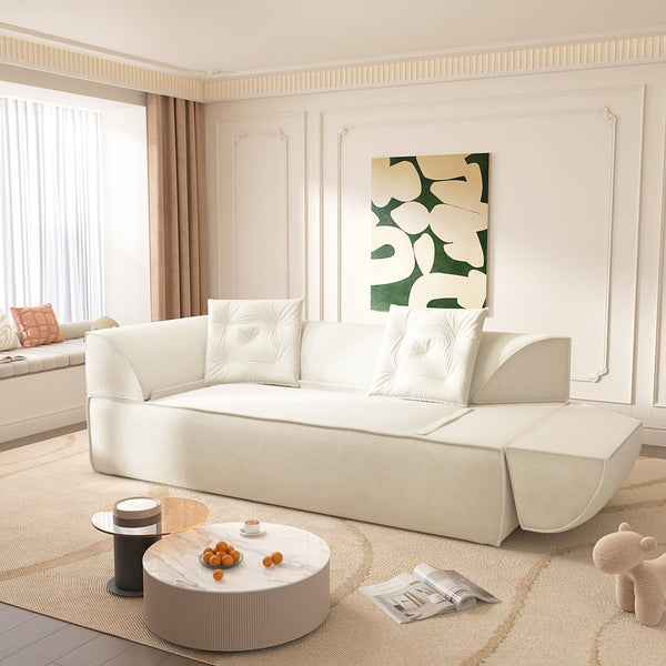 English Elm 3-in-1 Convertible Sofa Bed Sparkling Chenille 79.5" Deep Seat 3-Seater with Chaise & Pillows Beige W3219P369307