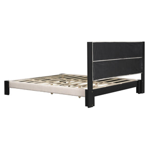 English Elm Christopher Knight Home® - Boucle Cal King Upholstered Platform Bed with Square-Stitched Headboard, Beige Fabric & Black Legs N758C546162A