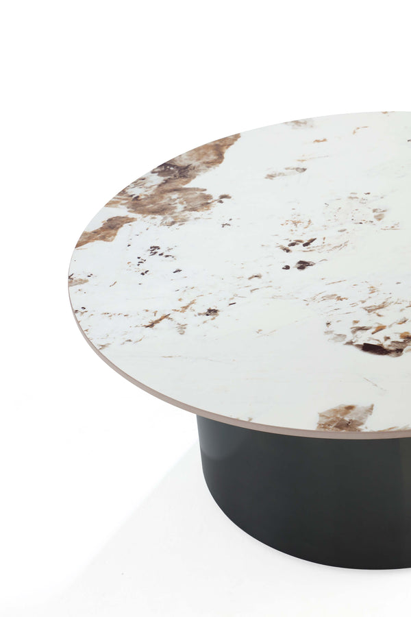 English Elm Alondra Modern Coffee Table With Sintered Stone Top & Black Stainless Steel Base For Stylish Living B365S00055