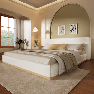 English Elm Elegant White Upholstered King Bed Solid Wood Slats Padded Headboard Modern Bedroom N769Q389476A