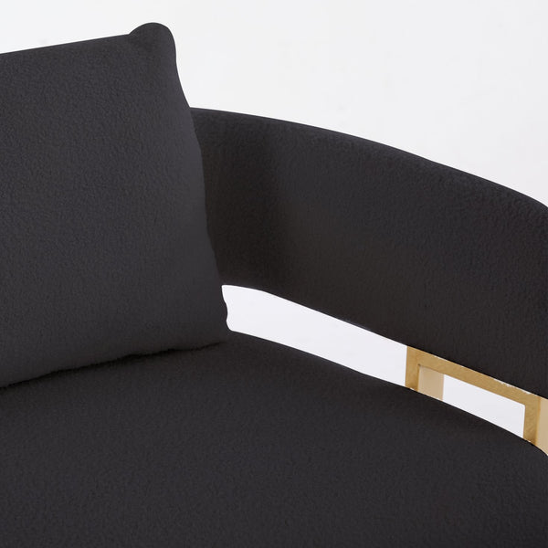 English Elm TS Modern decorative chair with teddy fleece upholstery, ergonomic sponge cushion and gold legs for luxe comfort and style Black+Gold W2311P364621
