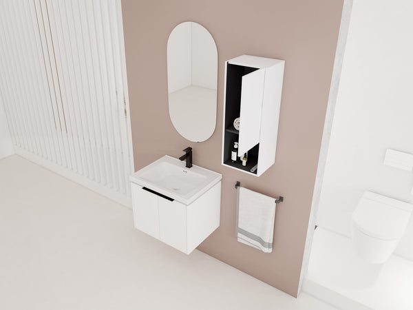 English Elm 24" Wall-Mounted Bathroom Vanity With Ceramic Sink & Side Cabinet - Stylish Soft-Close Design! W999S00333