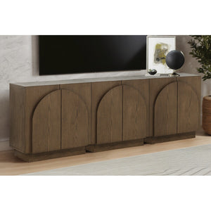 English Elm Mid-Century wooden sideboard buffet with arched doors and rounded edges, spacious storage, durable craftsmanship nurturing warmth Brown 33 L x 19 W x 29 H B011P367187