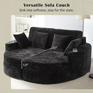 English Elm Swivel Barrel Accent Chair Chenille Tufted Round Club Seat for Living Room Lounge Black N719S002240B