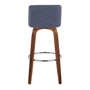 English Elm Toriano 30" Mid-Century Modern Barstool Set Of 2: Stylish Blue Fabric & Walnut Wood With Chrome Footrest B202S00673-GIGA