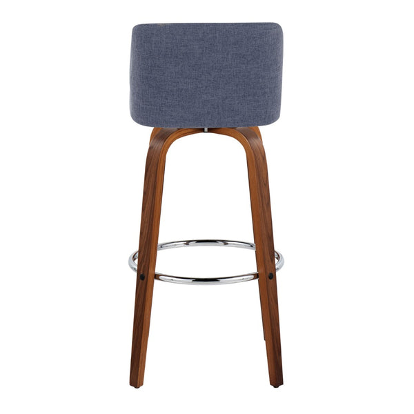 English Elm Toriano 30" Mid-Century Modern Barstool Set Of 2: Stylish Blue Fabric & Walnut Wood With Chrome Footrest B202S00673-GIGA