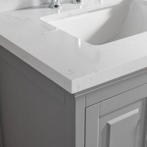 English Elm Fully 60'' Freestanding Double Bathroom Vanity with Solid Wood Base and Carrara Engineered Marble Top Gray W1826P382805