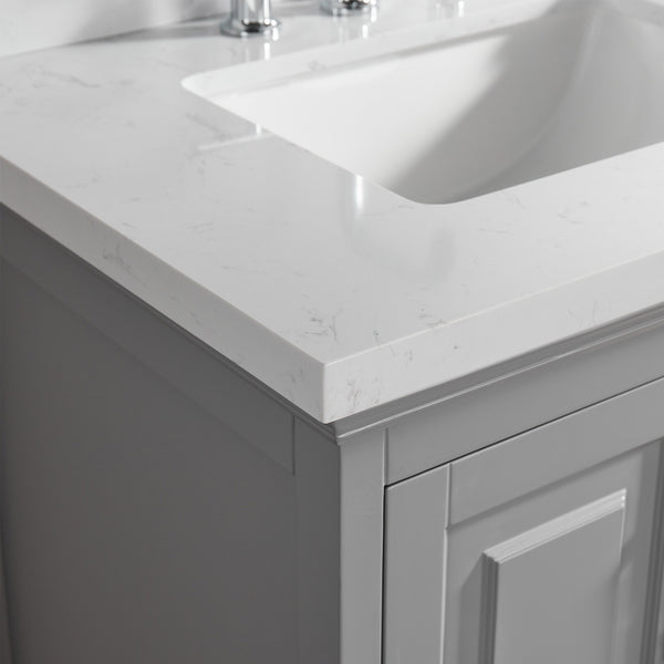 English Elm Fully 60'' Freestanding Double Bathroom Vanity with Solid Wood Base and Carrara Engineered Marble Top Gray W1826P382805