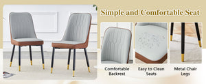 English Elm Table and Chair Set Round Walnut Mdf Dining with Six Two-tone Pu Seats Gold Legs Brown,Light Gray,Walnut+Black W1151S04842