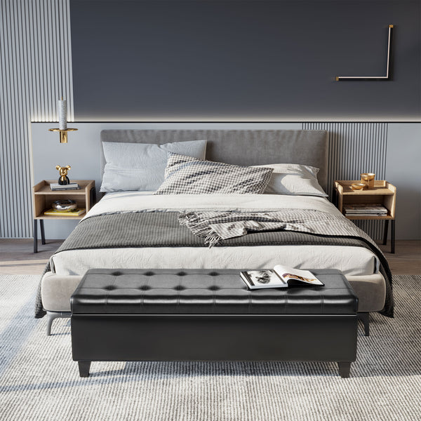 English Elm HOMCOM Tufted 51" Storage Ottoman Bench with Lift Top and Soft-Close Lid, Padded Seat for Living Room Black W2225P217744