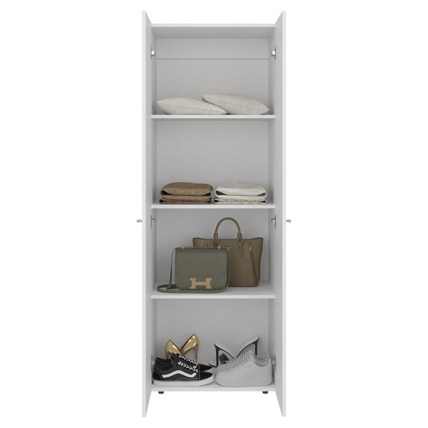 English Elm Home 2 Door Closet System Compact 66.9" H White Wardrobe with Four Shelves for Small Spaces, Durable Storage B200P350348