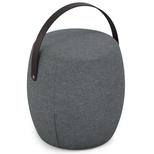 English Elm Ramsay Handcrafted Round Footstool with Wood Handle, Durable Linen-Look Upholstery & Versatile Use Grey B136P252657