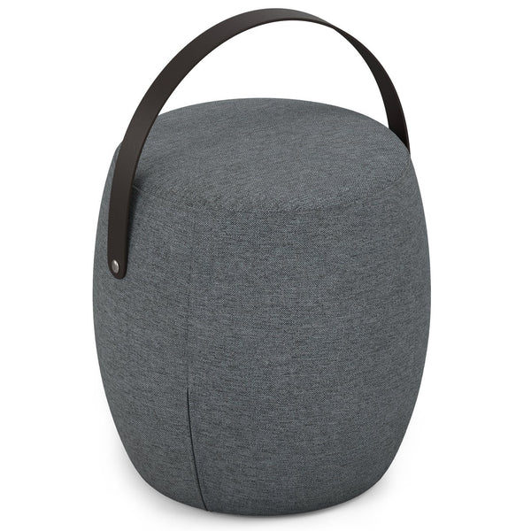 English Elm Ramsay Handcrafted Round Footstool with Wood Handle, Durable Linen-Look Upholstery & Versatile Use Grey B136P252657