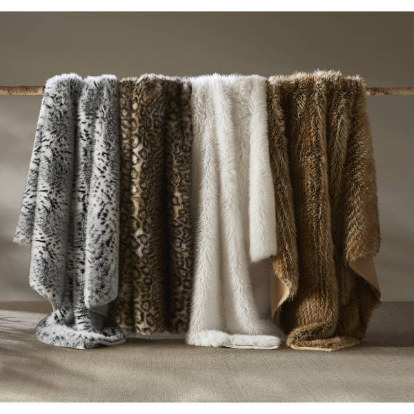 English Elm 1-piece Oversized Faux Fur Throw Bobcat Print Plush Velvet Backed Cozy Sofa Blanket Brown B035P408338