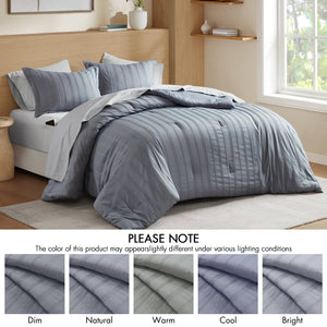 English Elm 7-piece Woven Stripe Full Comforter Set Neutral Polyester Bedding for Any Room Grey B035P463196