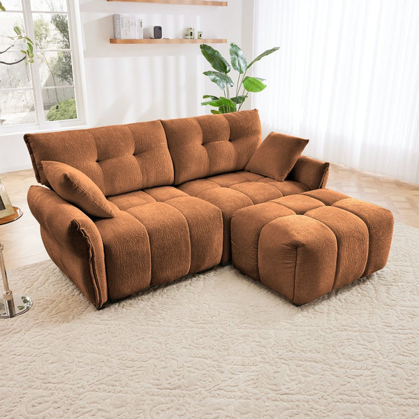 English Elm Modern Chenille 2-Seater Sofa with Ottoman, Minimalist Tufted Design, Plush High-Resilience Comfort and Durable Wooden Frame Burnt Orange W714S01170