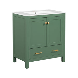 English Elm 30" Green Bathroom Vanity with Undermount Sink, Solid Wood Cabinet, Soft-Close Doors & Drawer Organizer N729P170521F