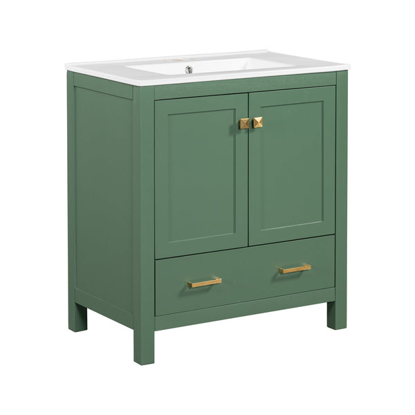 English Elm 30" Green Bathroom Vanity with Undermount Sink, Solid Wood Cabinet, Soft-Close Doors & Drawer Organizer N729P170521F