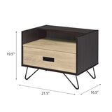 English Elm Oak and Black Nightstand With 1 Drawer