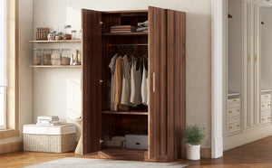 English Elm 2-Door Pine Wood Wardrobe Armoire with Rod & 3 Shelves, Brown Grain Finish—Sturdy 300lb Capacity GX001833AAD