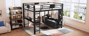 English Elm Queen Bunk Bed with Trundle Solid Pine Kids Car Themed Frame Built-in Bookshelf W1580S00440