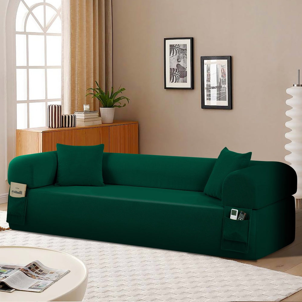 English Elm Spring Sofa Dark Green – Pocketed Springs, High-Density Foam, Breathable Fabric, Storage Pockets, 2 Pillows B347P409916