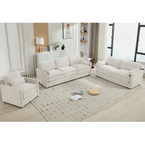 English Elm Cozy Oversized Chenille Sofa Set - Cloud-Like Comfort With Double Cushions & Ergonomic Design, Beige N719S001920A