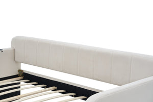 English Elm Twin Upholstered Daybed with Trundle Sofa Bed for Guest Room, Pine Wood Frame, Velvet Upholstery, Sturdy Slat Support and Full-Length Comfort Beige W1361S00020