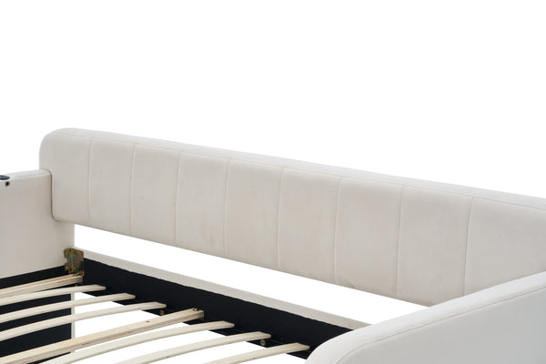 English Elm Twin Upholstered Daybed with Trundle Sofa Bed for Guest Room, Pine Wood Frame, Velvet Upholstery, Sturdy Slat Support and Full-Length Comfort Beige W1361S00020