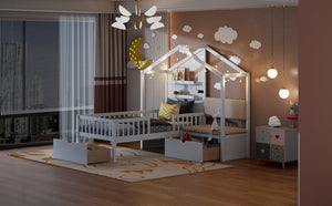 English Elm Twin House Bed Frame with Sofa Seating Led Lighting Drawers and Wireless Charging LP000521AAK-1
