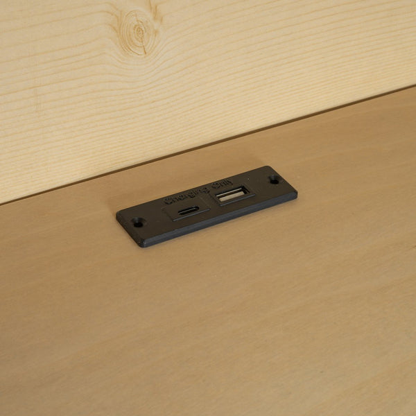 English Elm Twin Daybed with Built-In Shelves, USB Port & Trundle — Solid Pine Frame, Sturdy Storage and Smooth Wheels for Space-Saving Sleep Solutions Natural GX000467AAN