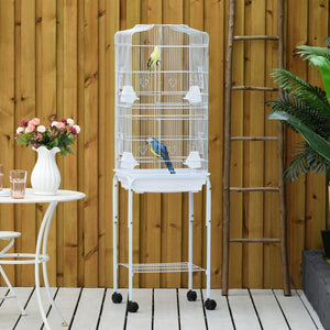 English Elm Pawhut Flight Cage for Small Birds with Rolling Stand and Storage Basket in White W2225P229593