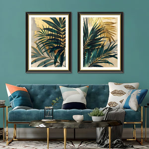 English Elm Set Of 2 Framed Tropical Palm Leaf Canvas Prints – Modern Botanical Wall Art For Any Room Decor T3976P383236-GIGA