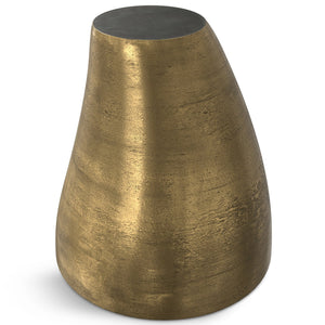 English Elm Cavan Cast Aluminum Side Table in Antique Brass — Handcrafted Asymmetrical Drum Accent Table, 21.75" B136P239036