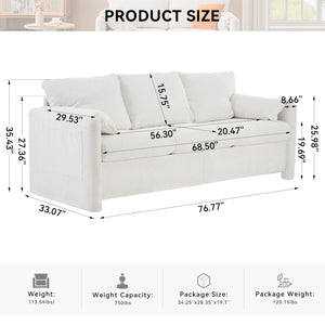 English Elm 004-Modern Plush 3-Seater Chenille Sofa 77" — Deep Seat, High-Density Foam, 750LB Capacity, Ivory White W2636P232362