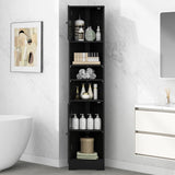 Black Tall Bathroom Storage Cabinet, Corner, Two Doors, Adjustable Shelves