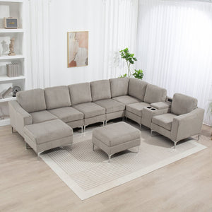 English Elm Convertible Sectional Sofa With Storage Ottoman, Usb Ports & Cupholders For Modern Living Rooms W3098S00033
