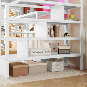 English Elm Full Size Loft Bed With Integrated Led, Workspace & Storage, Stylish Metal Frame For Kids' Rooms W2593S00018