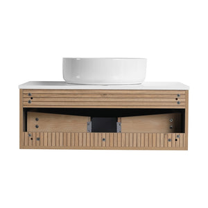 English Elm 30'' Floating Bathroom Vanity with Ceramic Vessel Sink and Soft Close Drawer W999S00359