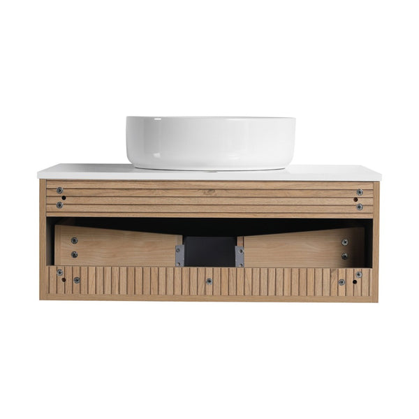 English Elm 30'' Floating Bathroom Vanity with Ceramic Vessel Sink and Soft Close Drawer W999S00359