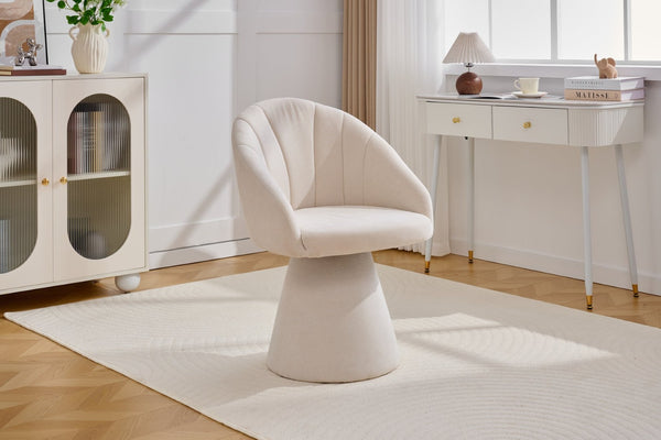 English Elm 068-chenille Swivel Accent Armchair Sculptural Curved Back Upholstered Living Room Seat Beige W527P438692