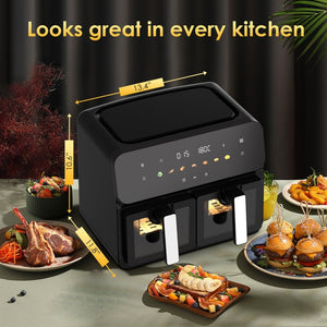 English Elm 10qt Dual Basket Air Fryer with Synccook 1700w Digital Touchscreen Serves Six W1002P481325