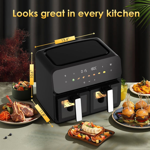 English Elm 10qt Dual Basket Air Fryer with Synccook 1700w Digital Touchscreen Serves Six W1002P481325