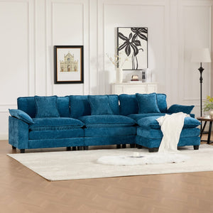 English Elm Wider Armrest 3-Seat Modern Sectional Couch In Blue - Comfy Chenille Fabric, Modular Design & Ergonomic Support W1143S00039-GIGA