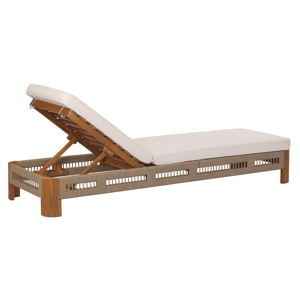 English Elm Acacia Wood Outdoor Chaise Lounge with Rope Accents and Adjustable Reclining Backrest N767P363998C_N767P369236T